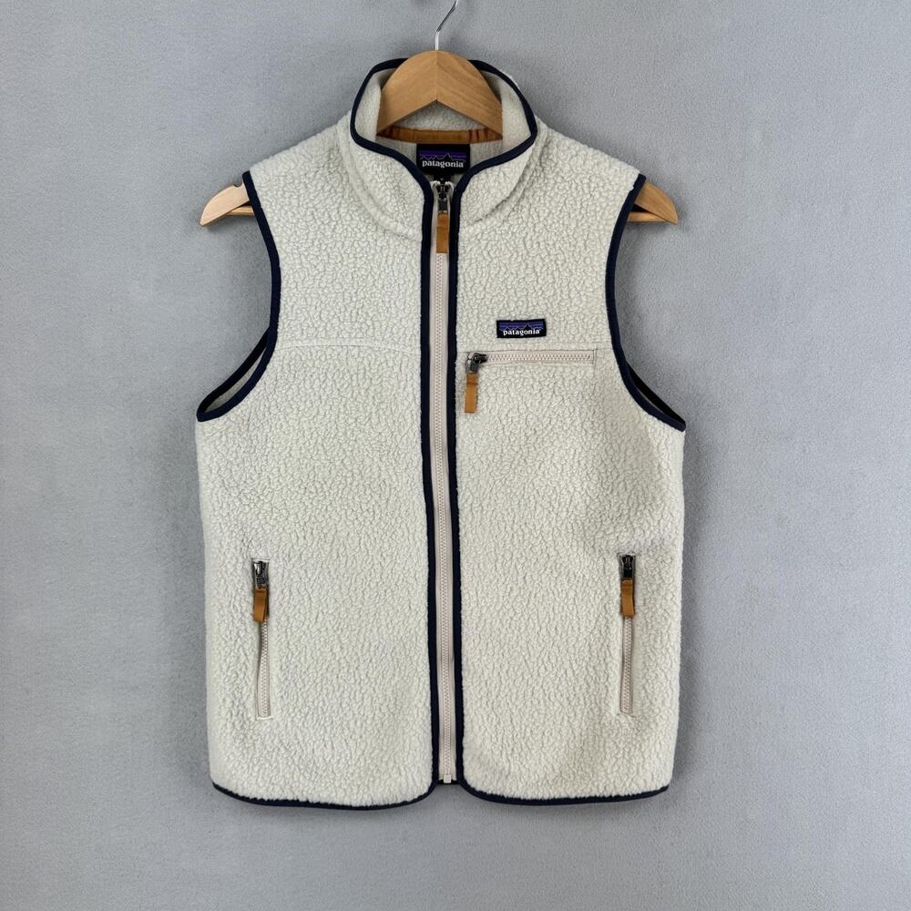 Patagonia Retro Pile Fleece Vest Womens Medium White Sherpa Full Zip Pockets